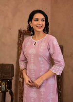 Thumbnail for Juniper Lavender Embroidered Cotton Kurta with Palazzo & Cotton Sleeves - Distacart