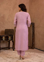 Thumbnail for Juniper Lavender Embroidered Cotton Kurta with Palazzo & Cotton Sleeves - Distacart