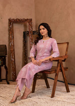 Thumbnail for Juniper Lavender Embroidered Cotton Kurta with Palazzo & Cotton Sleeves - Distacart