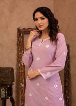 Thumbnail for Juniper Lavender Embroidered Cotton Kurta with Palazzo - Distacart