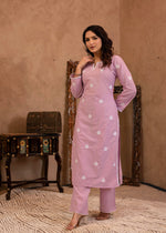 Thumbnail for Juniper Lavender Embroidered Cotton Kurta with Palazzo - Distacart
