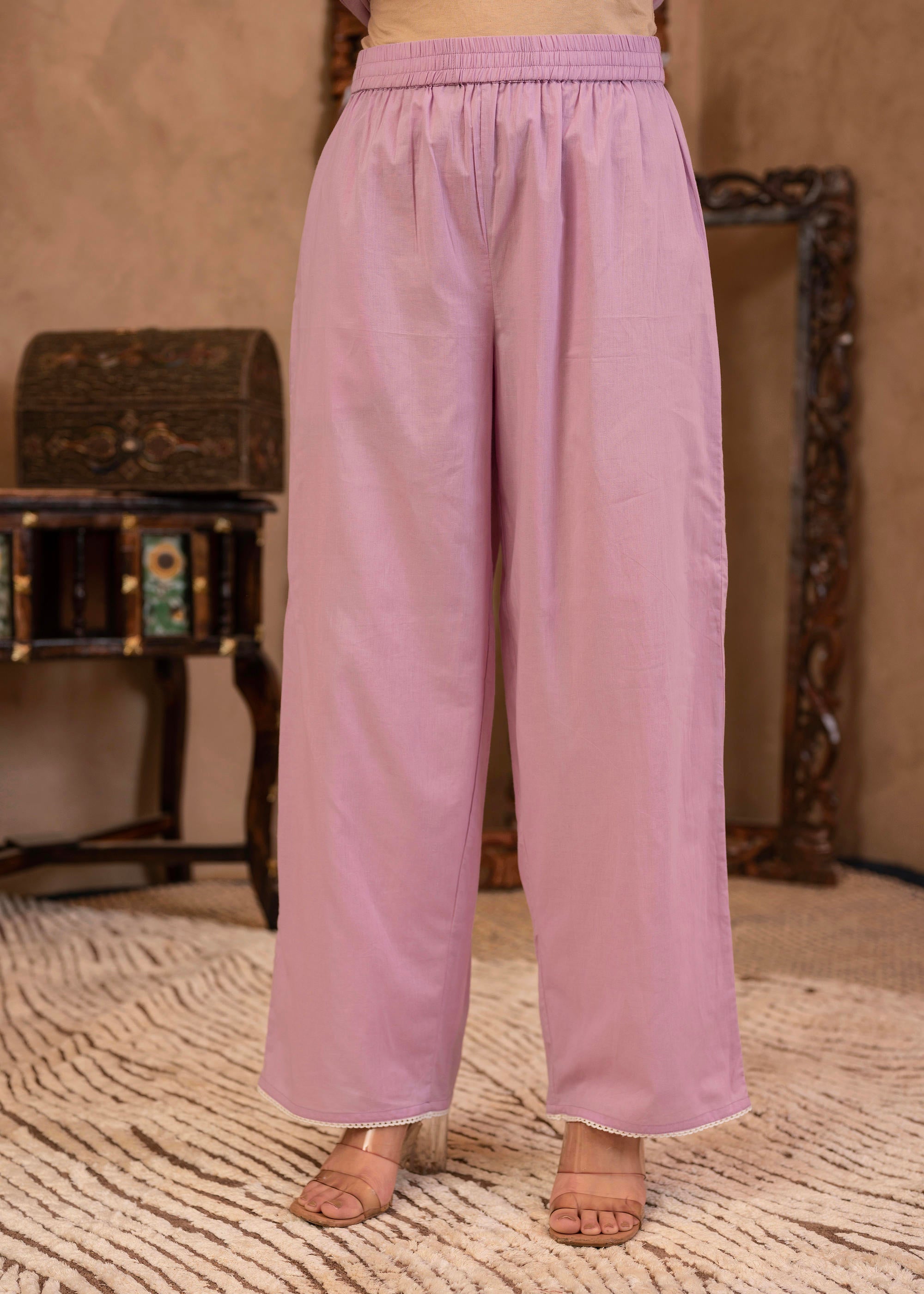 Juniper Lavender Embroidered Cotton Kurta With Palazzo - Distacart