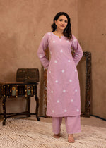 Thumbnail for Juniper Lavender Embroidered Cotton Kurta with Palazzo - Distacart