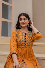 Thumbnail for Juniper Mustard Floral Embroidered Cotton Dress With Button Closure & Cotton Lace