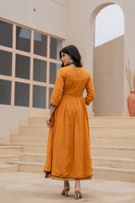 Thumbnail for Juniper Mustard Floral Embroidered Cotton Dress With Button Closure & Cotton Lace