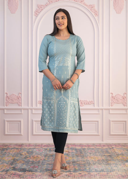 Juniper Women's Mint Printed Viscose Straight Fit Kurta - Distacart