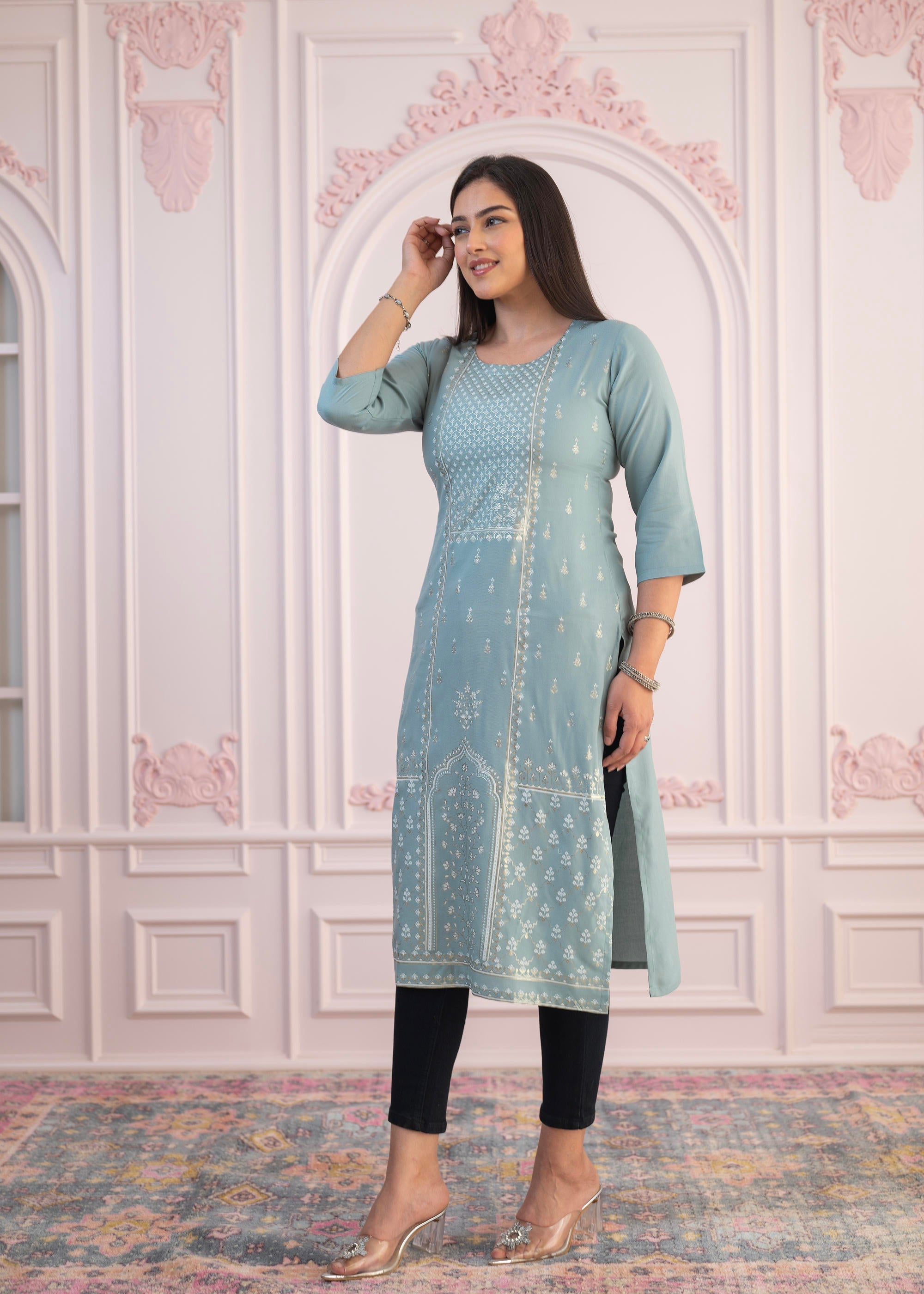 Juniper Women's Mint Printed Viscose Straight Fit Kurta - Distacart