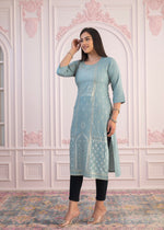 Thumbnail for Juniper Women's Mint Printed Viscose Straight Fit Kurta - Distacart