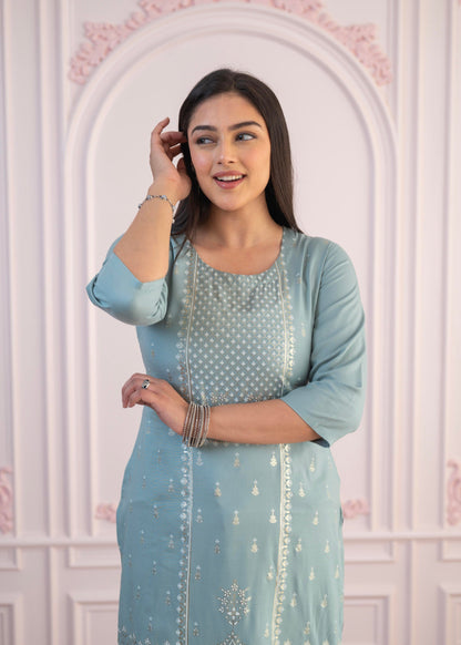 Juniper Women's Mint Printed Viscose Straight Fit Kurta - Distacart