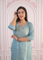 Thumbnail for Juniper Mint Printed Viscose Straight Fit Kurta