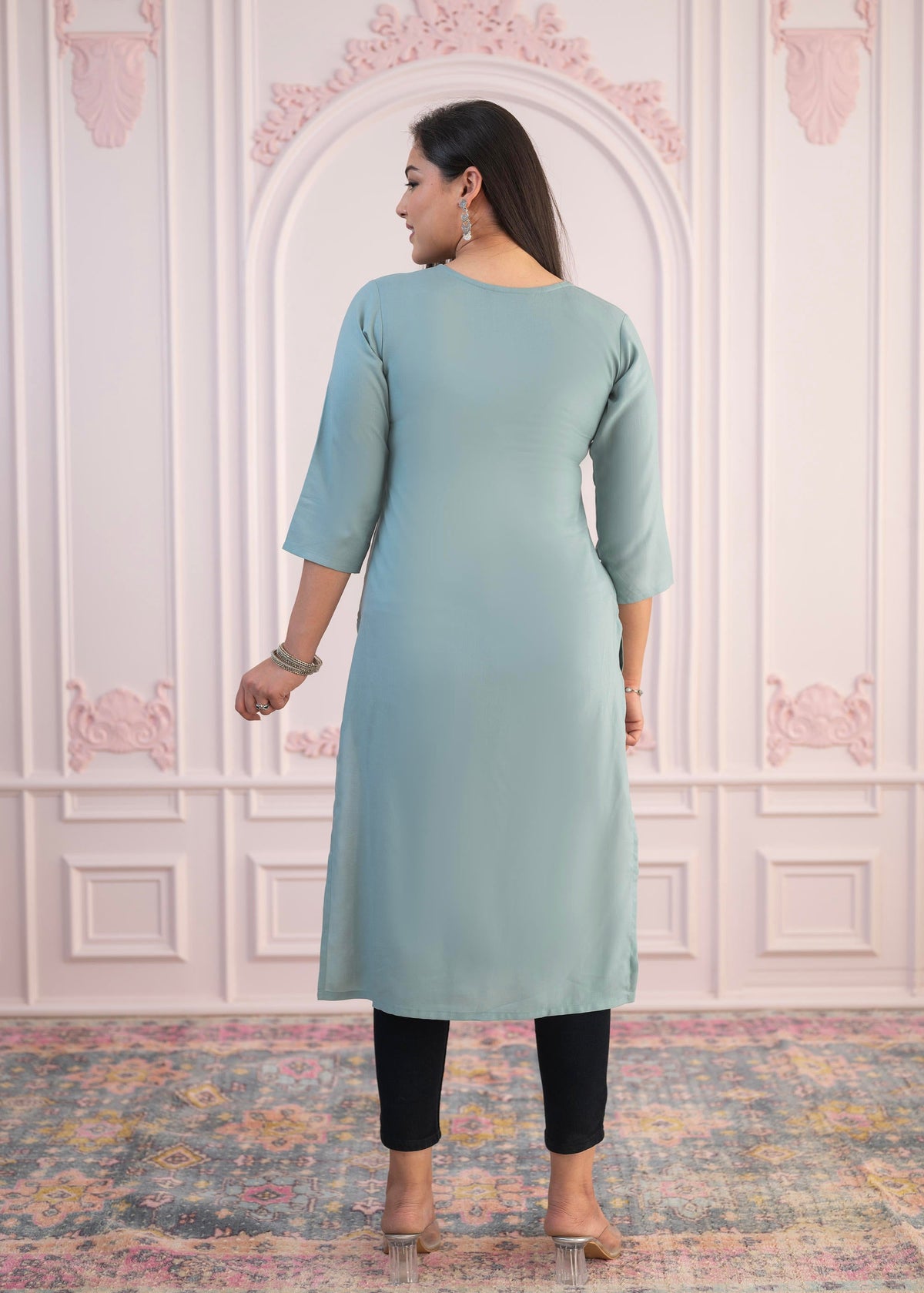 Juniper Women's Mint Printed Viscose Straight Fit Kurta - Distacart