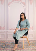 Thumbnail for Juniper Women's Mint Printed Viscose Straight Fit Kurta - Distacart