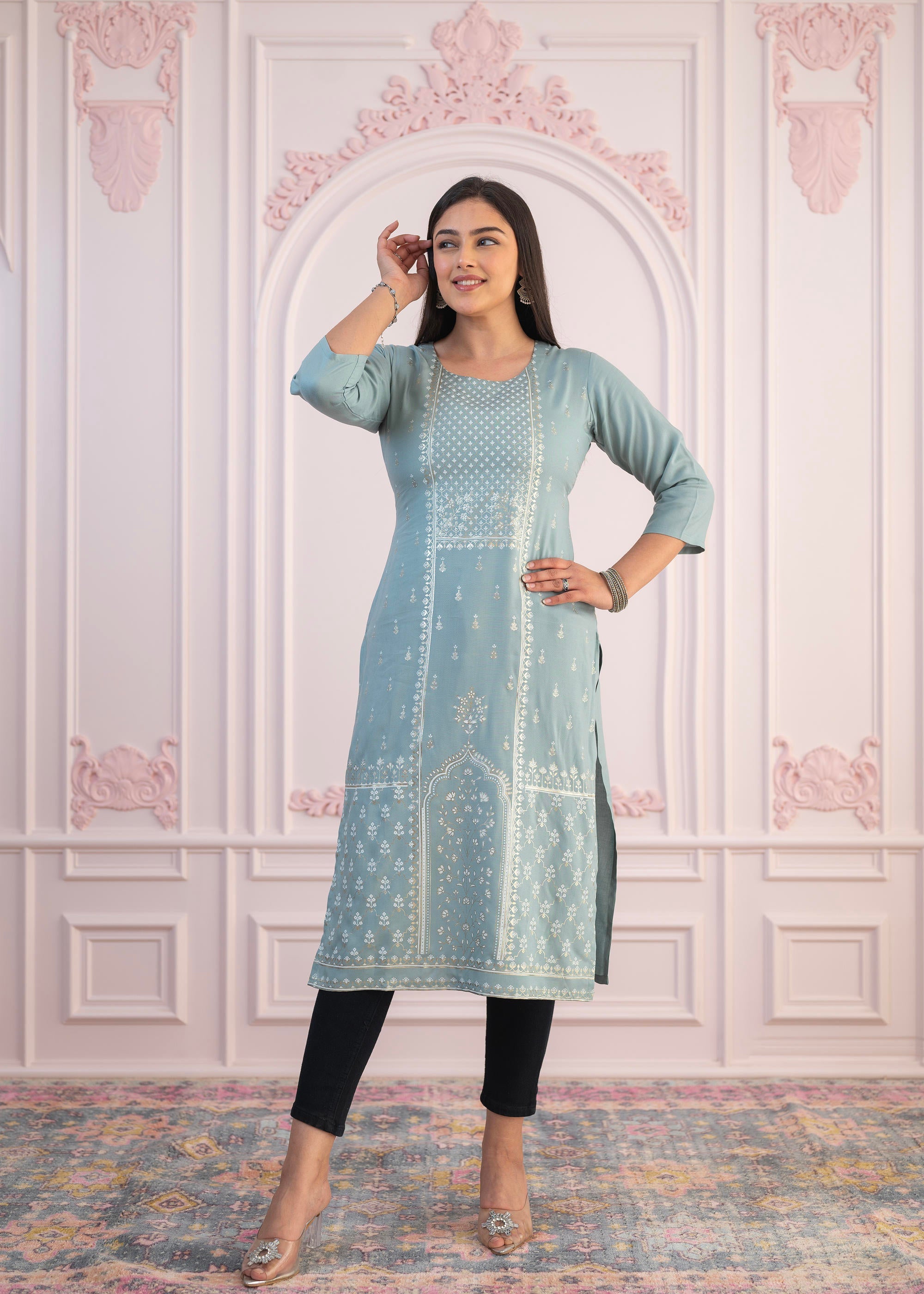 Juniper Women's Mint Printed Viscose Straight Fit Kurta - Distacart