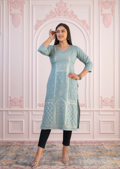 Juniper Women's Mint Printed Viscose Straight Fit Kurta - Distacart