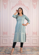 Thumbnail for Juniper Women's Mint Printed Viscose Straight Fit Kurta - Distacart
