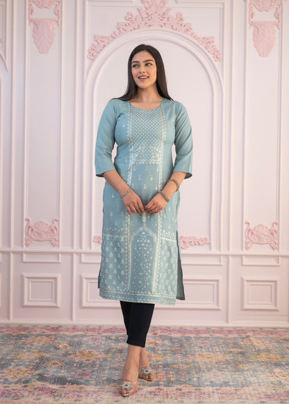 Juniper Women's Mint Printed Viscose Straight Fit Kurta - Distacart