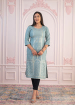 Thumbnail for Juniper Women's Mint Printed Viscose Straight Fit Kurta - Distacart