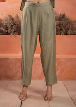 Thumbnail for Juniper Olive Embroidered Kurta And Solid Bottom With Cotton Lace And Buttons