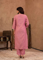 Thumbnail for Juniper Pink Embroidered Viscose Kurta-Palazzo Set With Thread Work & Cotton Lace - Distacart