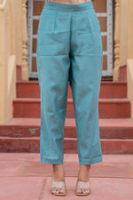 Thumbnail for Juniper Turquoise Solid Viscose Kurta & Pant Set With Thread Work & Lace - Distacart