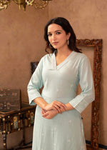 Thumbnail for Juniper Aqua Viscose Kurta & Pant Set with Thread Work & Lace - Distacart