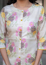 Thumbnail for Juniper Ivory Floral Viscose Kurta with Printed Cotton Pant & Button Details - Distacart