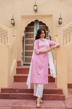 Thumbnail for Juniper Women's Pink Ethnic Motif Printed Viscose Kurta Set With Sequin & Thread Work - Distacart
