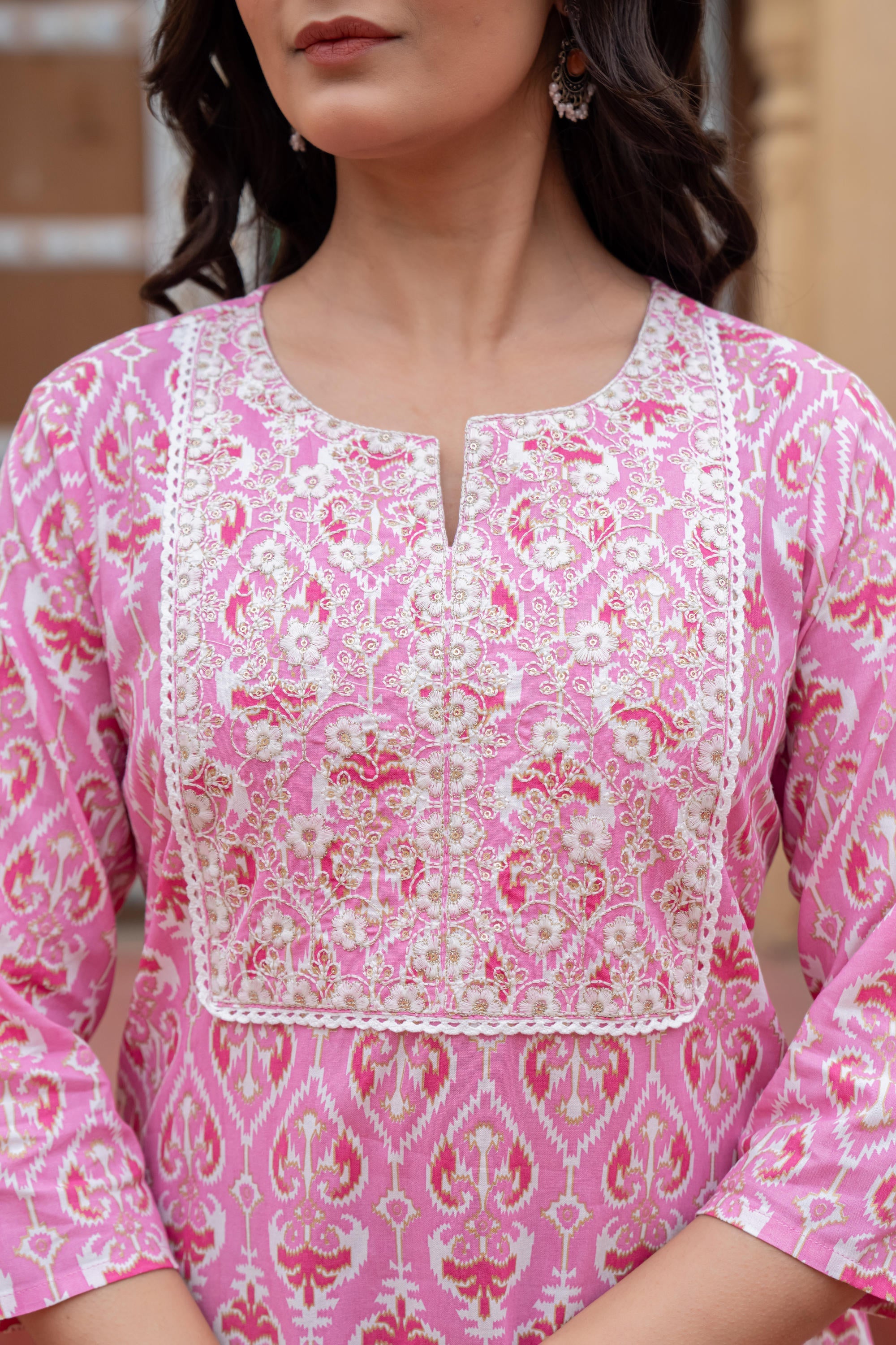 Juniper Women's Pink Ethnic Motif Printed Viscose Kurta Set With Sequin & Thread Work - Distacart