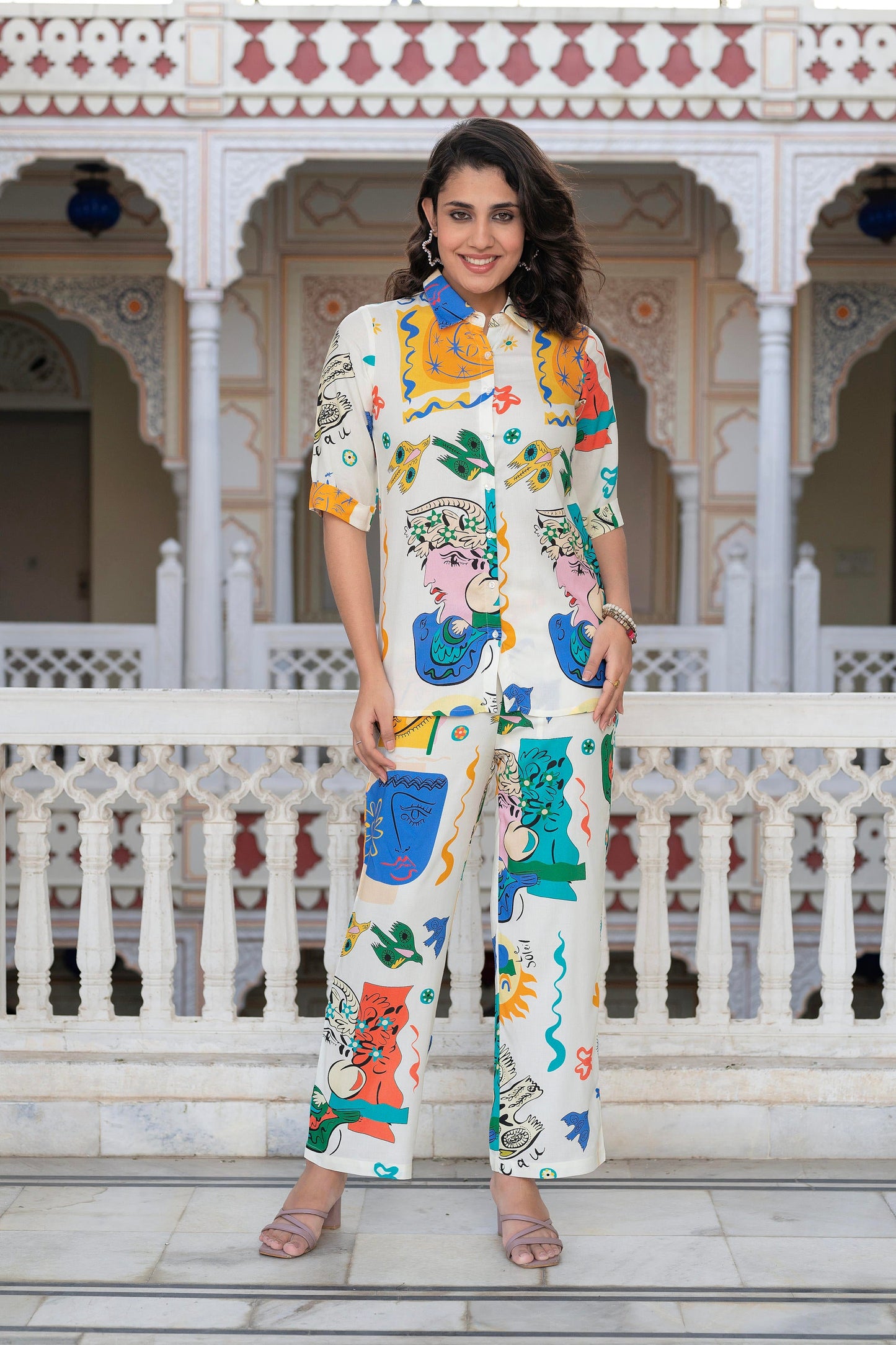 Juniper Multicolor Abstract Printed Co-Ord Set In White Base - Distacart
