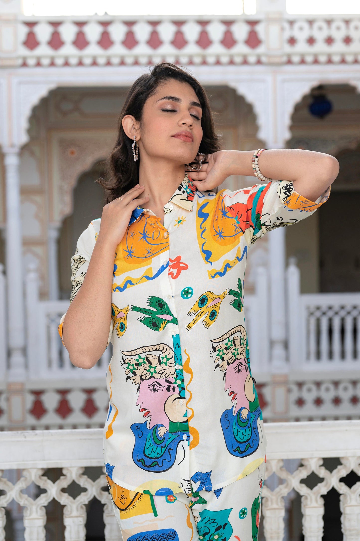 Juniper Multicolor Abstract Printed Co-Ord Set In White Base - Distacart