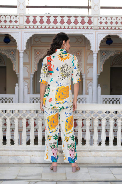 Juniper Multicolor Abstract Printed Co-Ord Set In White Base - Distacart