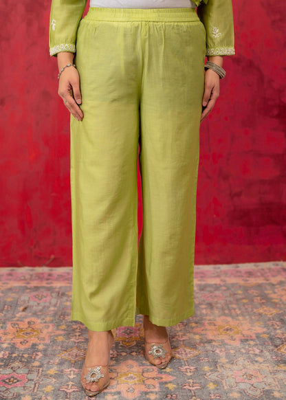 Juniper Lime Green Chanderi Kurta Pant Dupatta Set with Thread & Bead Work - Distacart