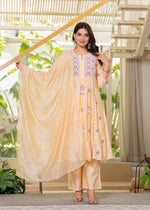 Thumbnail for Juniper Yellow Embroidered Flared Kurta Set With Dupatta - Distacart