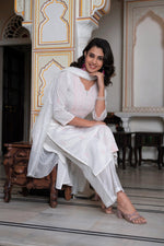 Thumbnail for Juniper Off-White Chanderi Kurta with Bead Work & Thread Detailing - Distacart