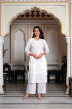 Thumbnail for Juniper Off-White Chanderi Kurta with Bead Work & Thread Detailing - Distacart