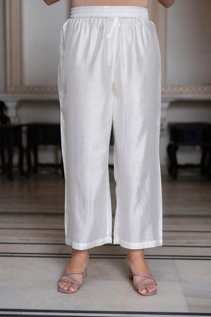 Juniper Off-White Chanderi Kurta with Bead Work & Thread Detailing - Distacart