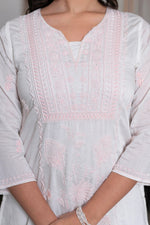 Thumbnail for Juniper Off-White Chanderi Kurta with Bead Work & Thread Detailing - Distacart
