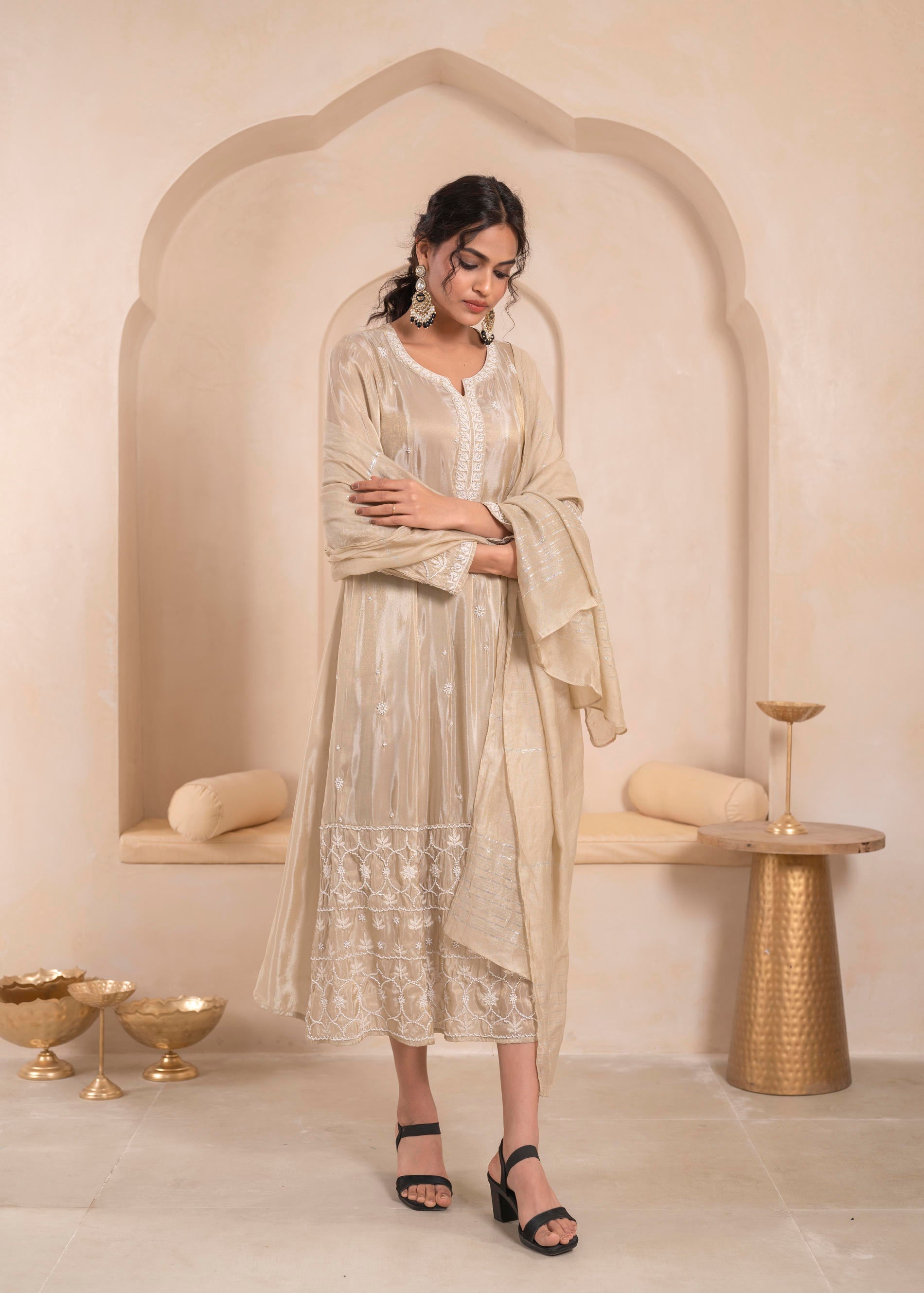 Juniper Embroidered Dress with Subtle Shimmer and Dupatta