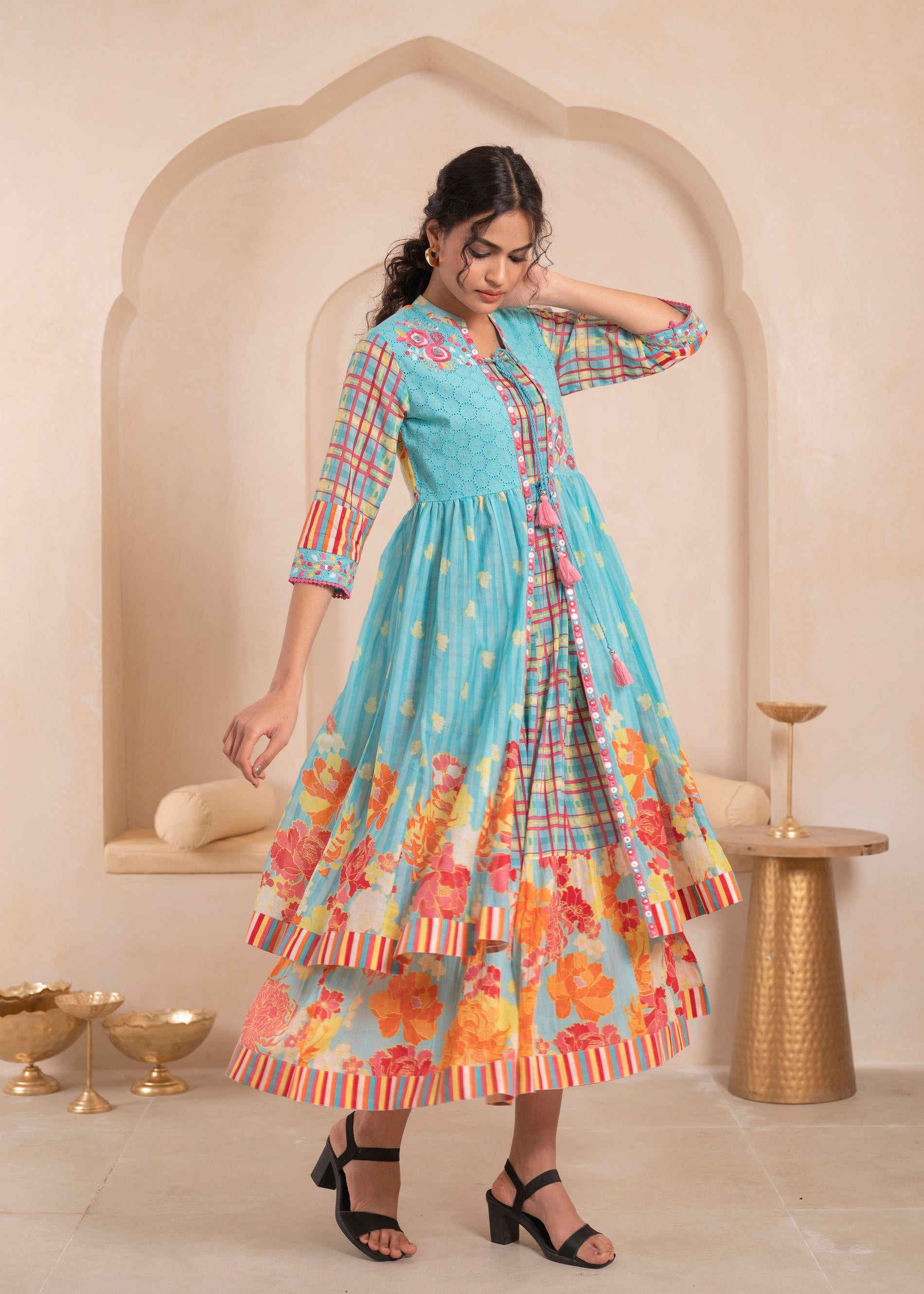Buy Juniper Sky Blue Layered Flared Dress with Printed Hem and Embroidered Yoke Online at Low Price. Buy Juniper Sky Blue Layered Flared Dress with Printed Hem and Embroidered Yoke Online at Low Price.