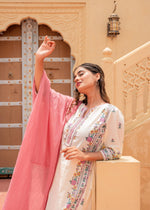 Thumbnail for Juniper Soft Pastel Floral Printed Ivory Kurti Set - Distacart