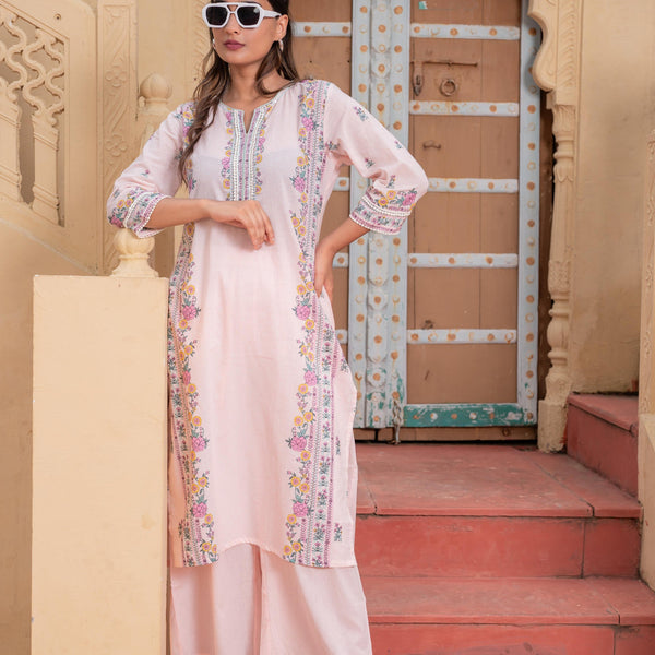Juniper Soft Pastel Floral Printed Onion Pink Kurti Set