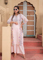 Thumbnail for Juniper Soft Pastel Floral Printed Onion Pink Kurti Set