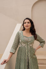 Thumbnail for Juniper Azure Green Whispers Boho Tiered Anarkali Dress