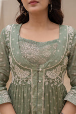 Thumbnail for Juniper Azure Green Whispers Boho Tiered Anarkali Dress