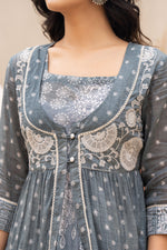 Thumbnail for Juniper Azure Grey Whispers Boho Tiered Anarkali Dress