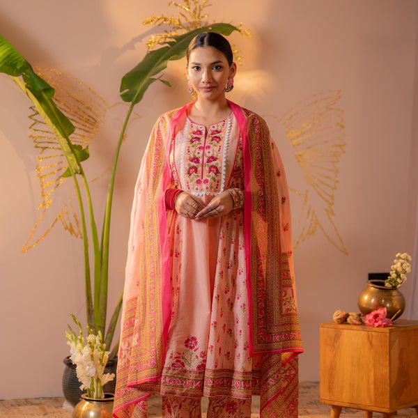 Juniper Noor-e-Gul Peach Printed Kurta Pant And Dupatta Set - Distacart