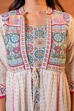 Thumbnail for Juniper Ivory Embroidered Flared Midi Dress With Ethnic Motifs