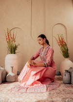 Thumbnail for Juniper Onion Pink Embroidered Flared Midi Dress With Ethnic Motifs