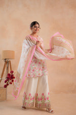 Thumbnail for Juniper Gulbahaar Ivory Floral Printed Kurta Palazzo And Dupatta Set - Distacart