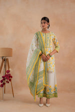 Thumbnail for Juniper Gulbahaar Off-White Floral Printed Kurta Palazzo And Dupatta Set - Distacart